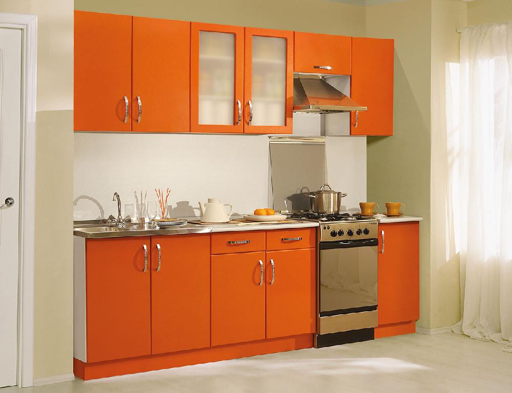 Кухня МДФ ПВХ №2 - Белый, Мыло, Оранжевый металлик 9503H, Стекло Матовое