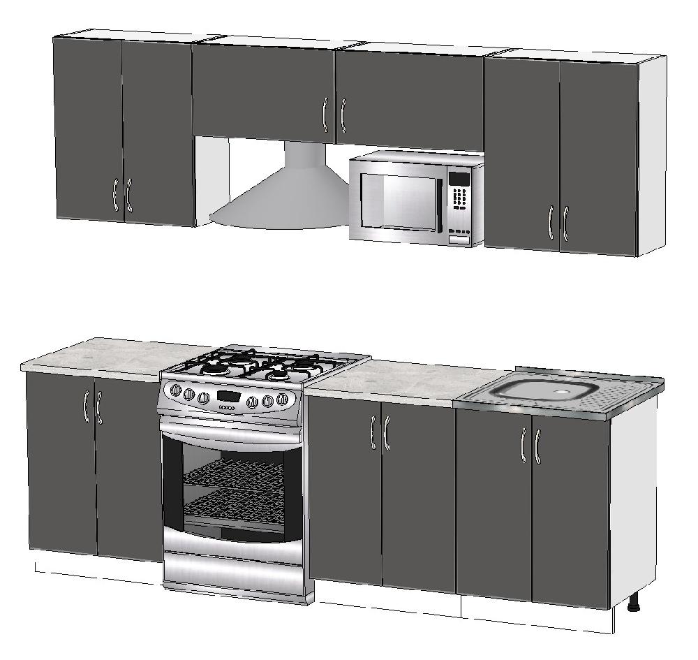 Кухня ЛОФТ 2,4м (без мойки) - Белый, Лофт, Софт Тач серая 91006