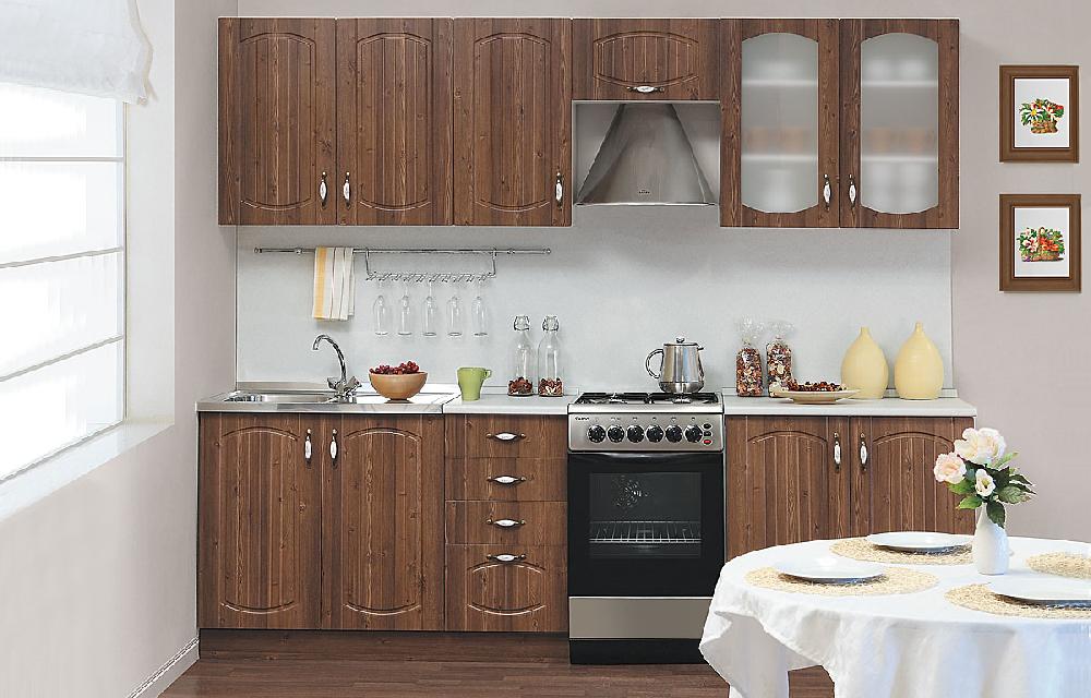 Кухня МДФ ПВХ №1 W03 с керамической вставкой - Белый, Кантри, Орех Кантри