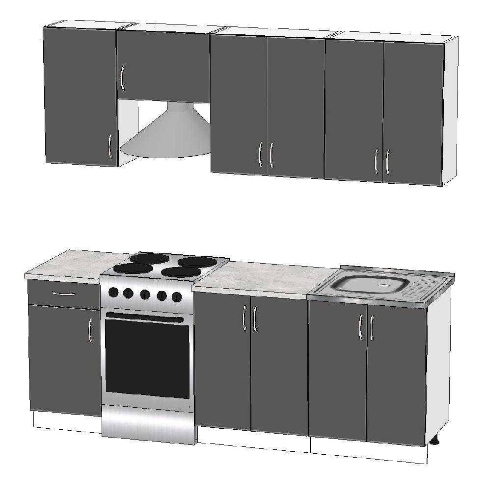 Кухня ЛОФТ 2,1м (без мойки) - Белый, Лофт, Софт Тач серая 91006