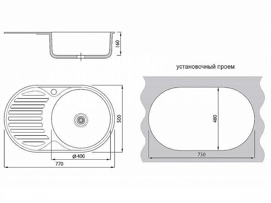 Мойка врезная Vivat 775016/0,6 1Ч1К (правая)