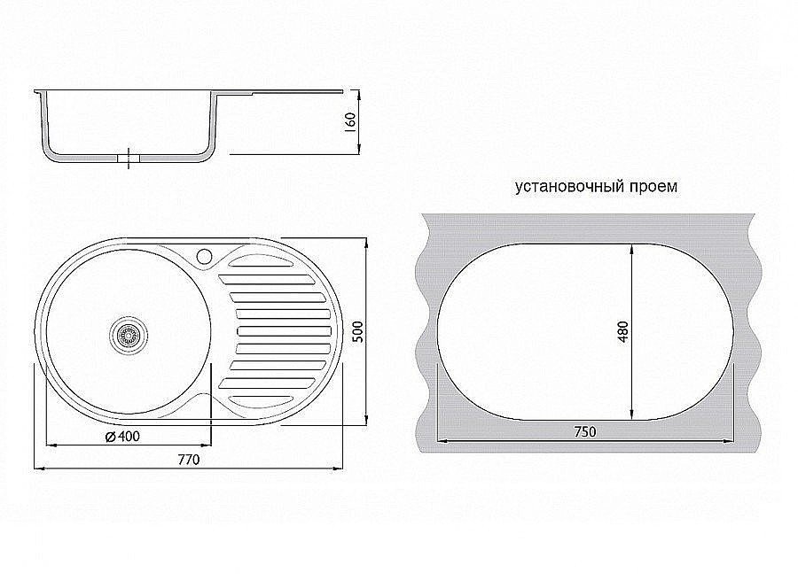 Мойка врезная Vivat 775016/0,6 1Ч1К (левая)